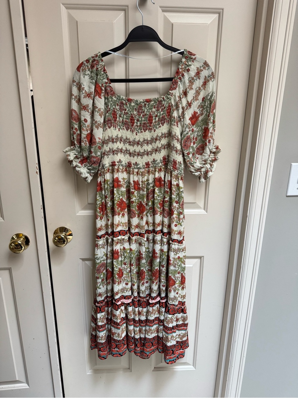 Floral Smocked Midi Dress Puff Sleeves - Picture 8 of 8